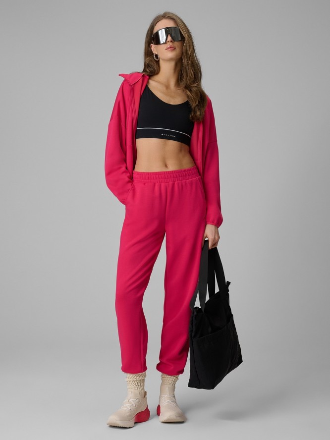 4F Bluza dresowa regular z kapturem damska - różowa S