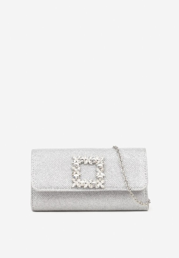 Srebrna Torebka Kopertówka na Łańcuszku z Kwiatową Aplikacją Ahalia