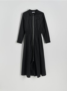 Bawełniana sukienka maxi z kołnierzykiem - czarny