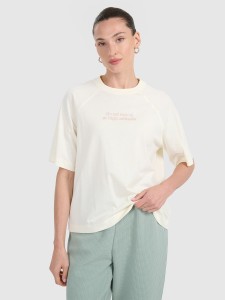 4F T-shirt oversize z nadrukiem damski - biały XXL