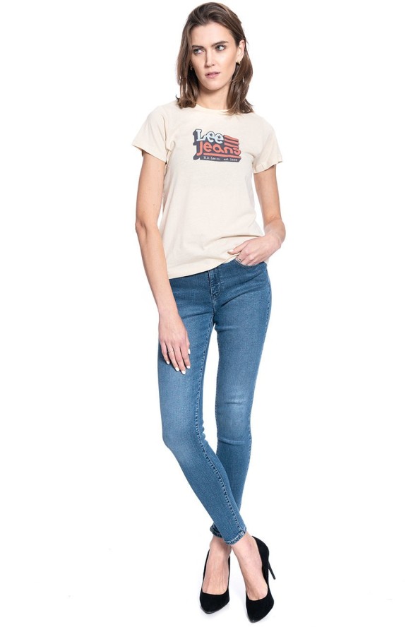 DAMSKI T-SHIRT LEE CREW NECK TEE BLEACHED SAND L41LYGOC 112109072