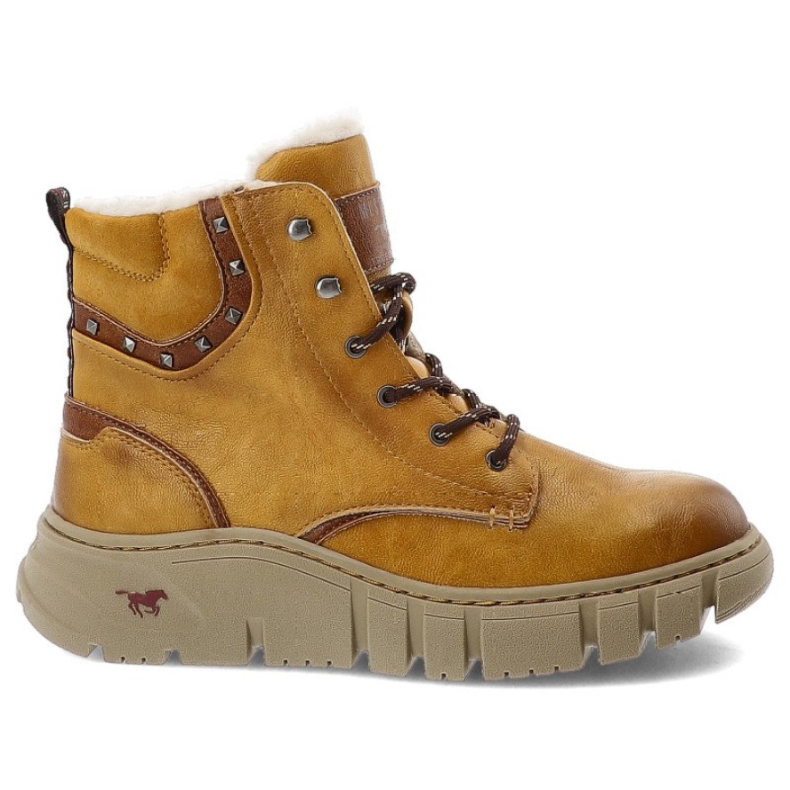 Żółte Botki Mustang Stylowe Ciepłe Obuwie Damskie