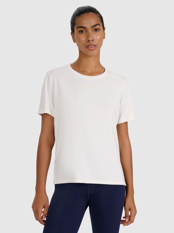 4F Koszulka treningowa regular szybkoschnąca damska - beżowa XS