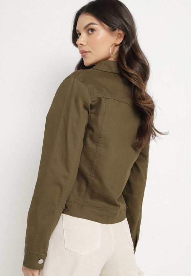 Ciemnozielona Bawełniana Kurtka Jeansowa Zapinana na Metalowe Guziki Auratia