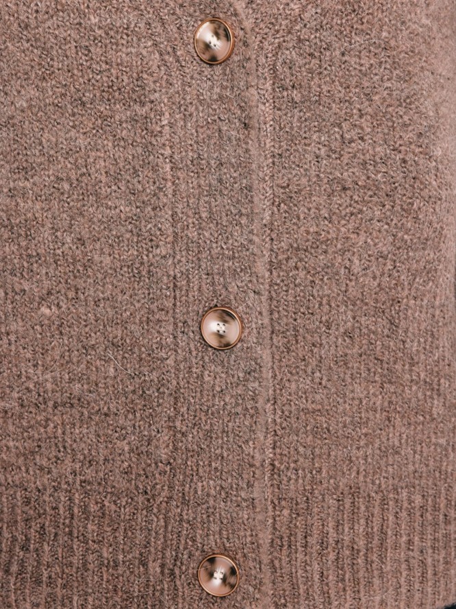 Kardigan damski z dodatkiem wełny brązowy Kardila 804