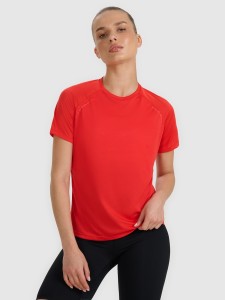 4F Koszulka do biegania regular szybkoschnąca damska - czerwona L