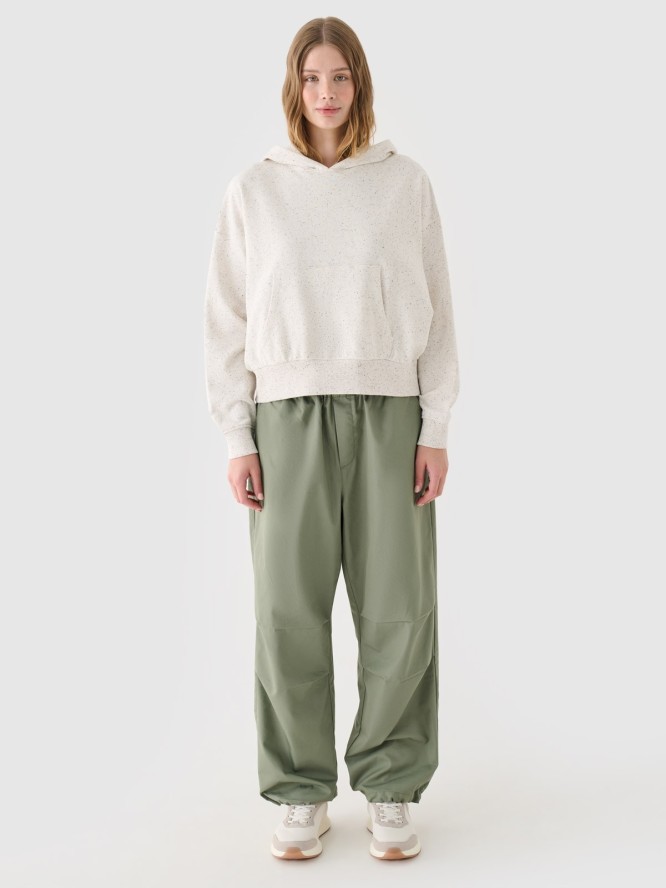 4F Bluza dresowa nierozpinana z kapturem damska - beżowa L