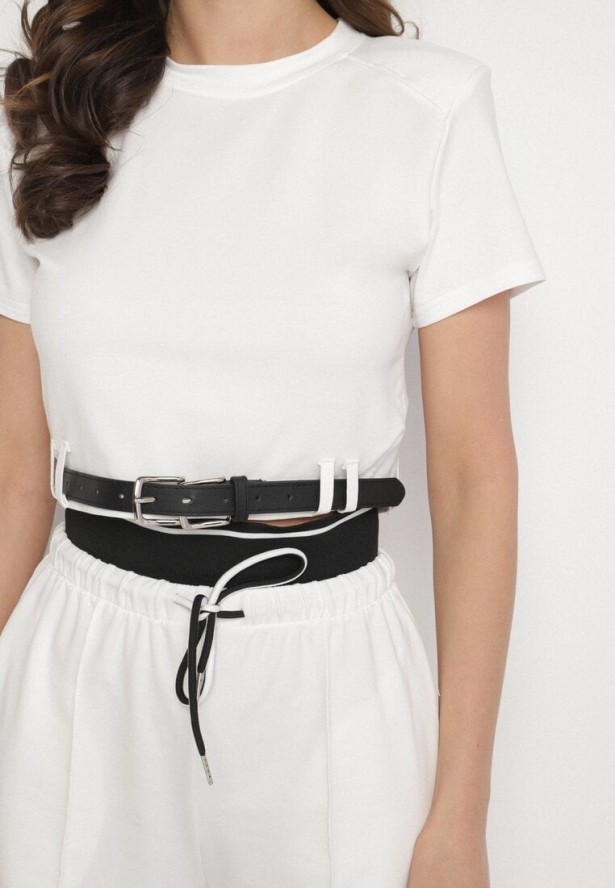 Biały Bawełniany Komplet Bluzka z Usztywnianymi Ramionami i Szerokie Spodnie Jasivna