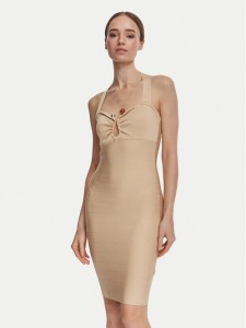 Guess Sukienka koktajlowa W6YK57 Z1044 Beżowy Slim Fit