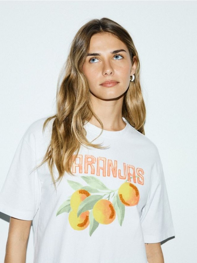 Bawełniany t-shirt z nadrukiem - biały