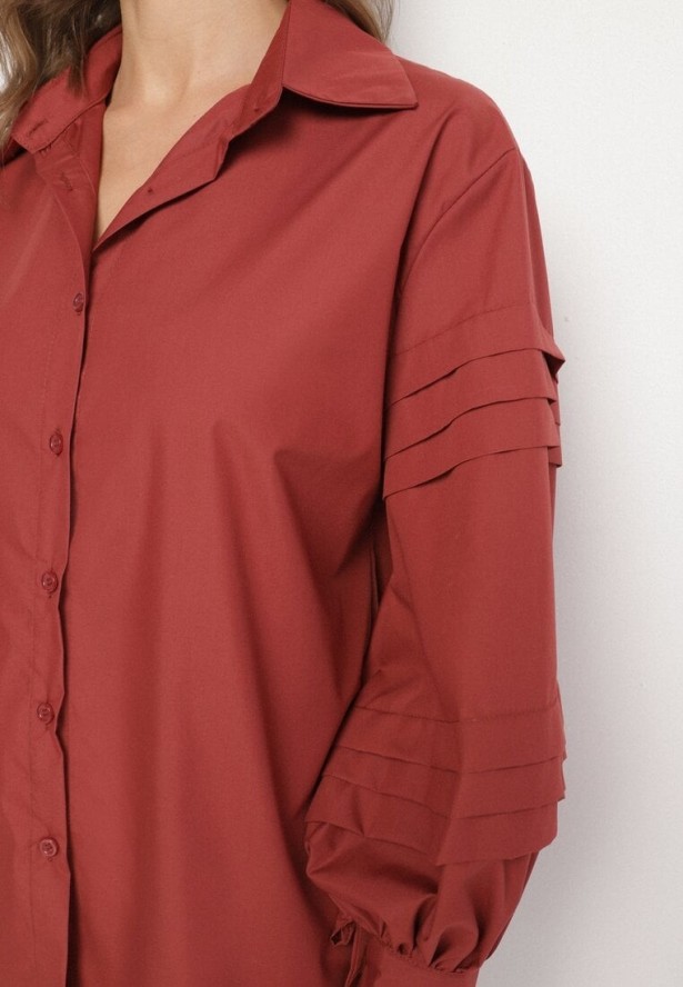 Bordowa Koszula z Bawełną Ozdobione Szerokimi Rękawami Edimelia