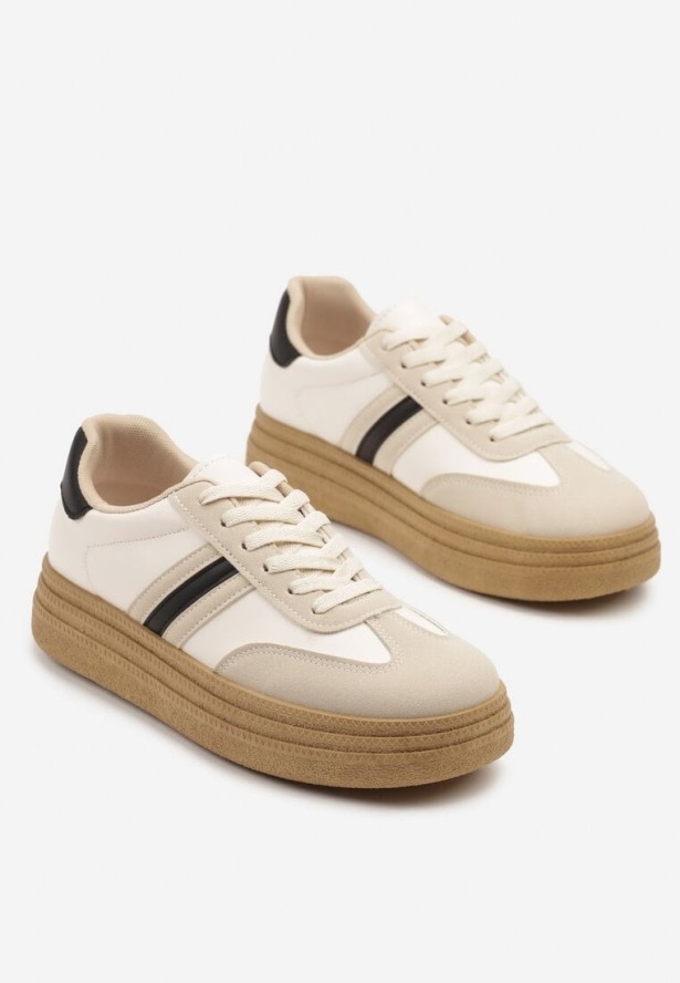 Beżowo-Czarne Sneakersy na Platformie w Stylu Kultowych Tenisówek Ozdobione Wzorem w Panterkę Gonoriel