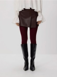 Spódnico-szorty z imitacji skóry - mahoniowy