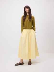 Spódnica midi z bawełną - jasnożółty