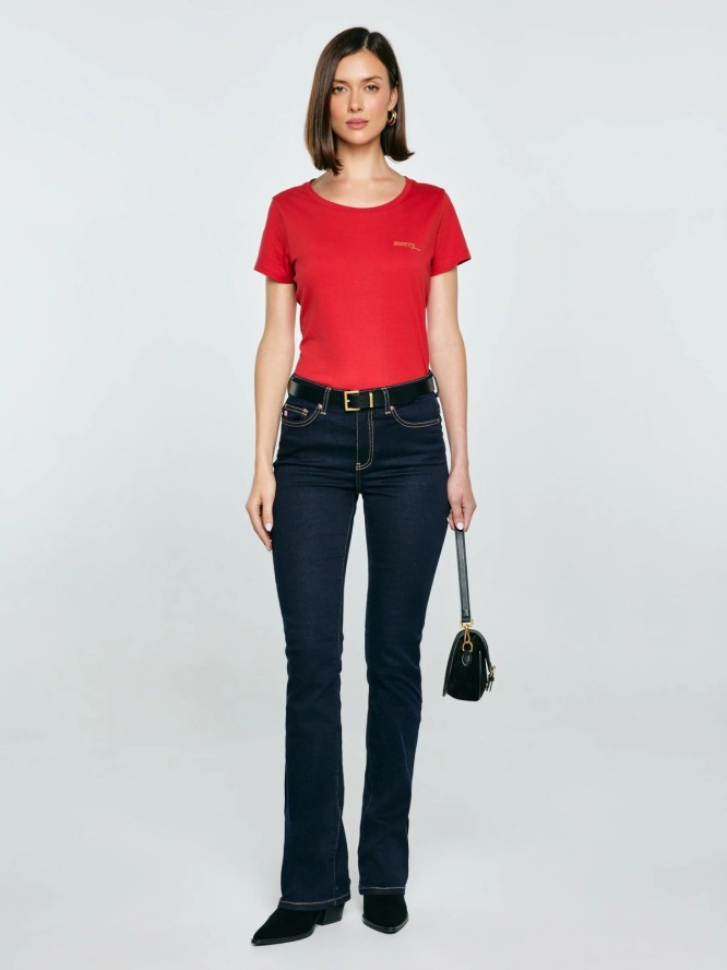 Koszulka damska z brokatowym nadrukiem czerwona Merra 603