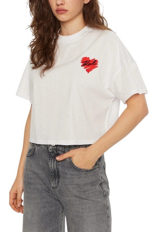 KARL LAGERFELD Biały damski top Hearts Cropped, Rozmiar S