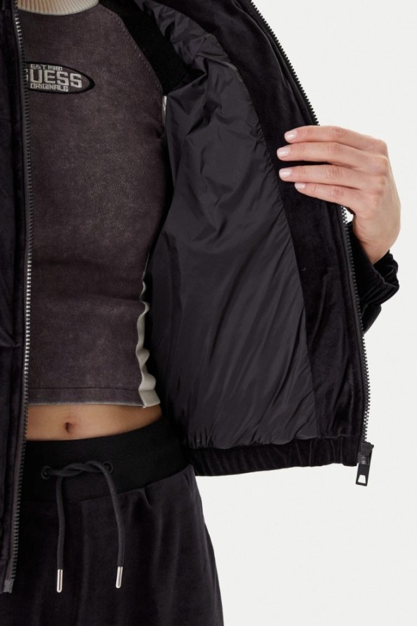 GUESS Сzarna zamszowa kurtka damska Couture Puffer, Rozmiar XS