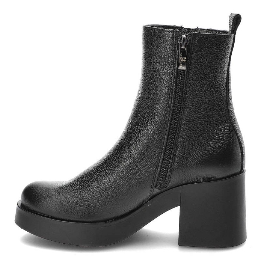 Czarne Botki Lemar Ocieplane Skórzane Buty Na Obcasie