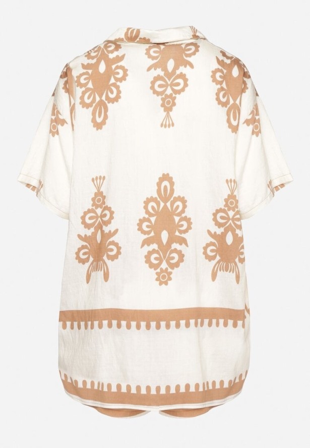 Jasnobeżowy Komplet w Stylu Rustykalnym Koszula i Szorty Tosmire