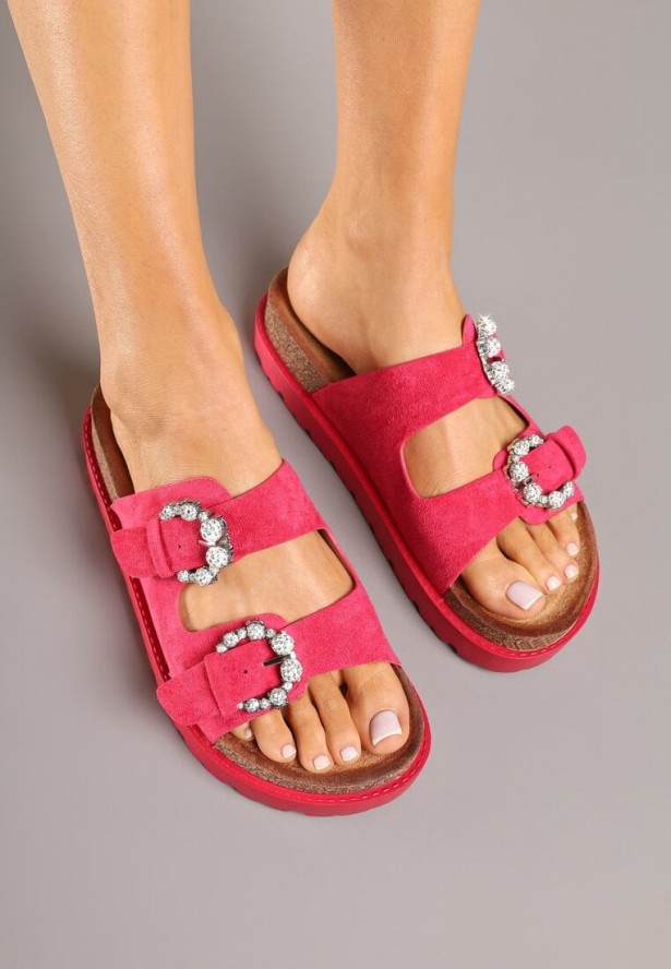 Fuksjowe Klapki na Grubej Korkowej Podeszwie z Cyrkoniami Sellio