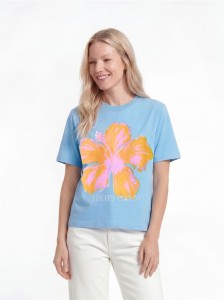 Bawełniany t-shirt z nadrukiem - jasnoniebieski