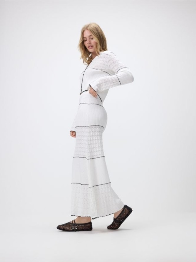 Dzianinowa spódnica maxi - kremowy