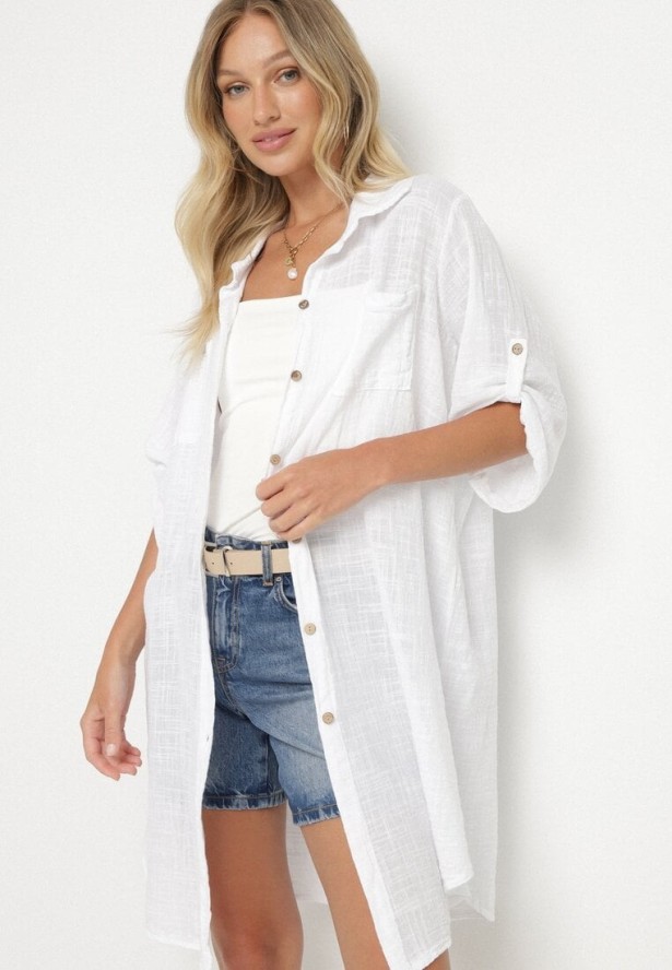 Biała Bawełniana Koszula Oversize Savirise