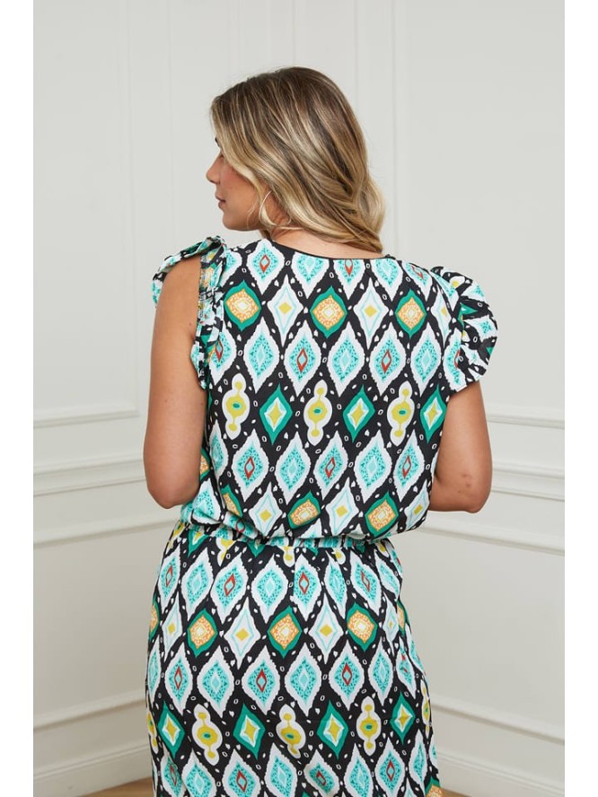 Plus Size Company Bluzka "Gordy" w kolorze czarno-turkusowym rozmiar: 42