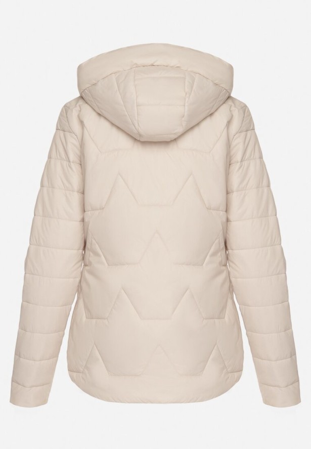 Ciemnobeżowa Pikowana Kurtka z Odpinanym Kapturem Noridi