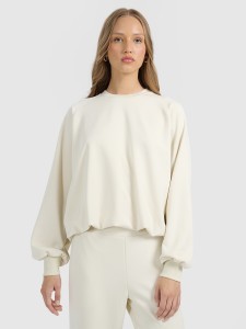 4F Bluza dresowa nierozpinana z modalem damska - beżowa S