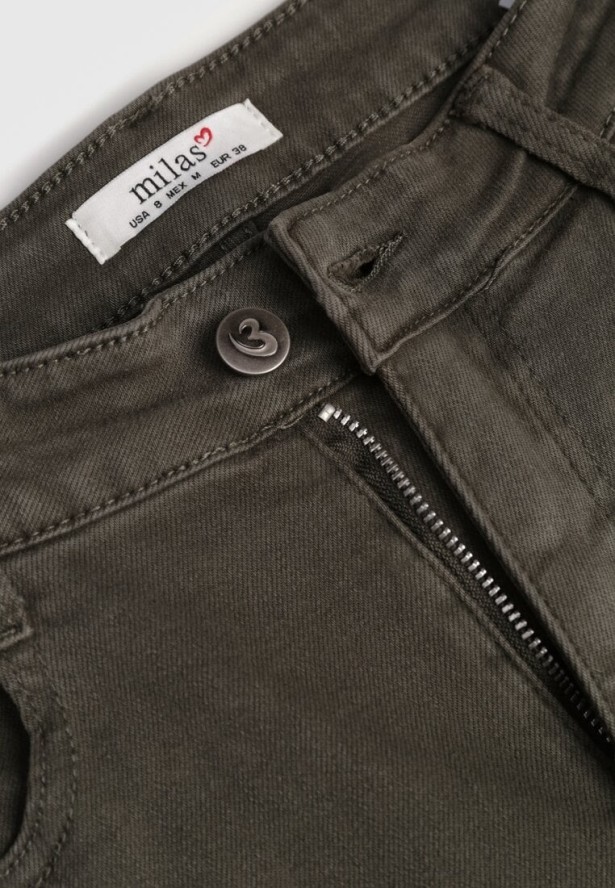 Ciemnozielone Bawełniane Jeansy o Szerokim Kroju Violine