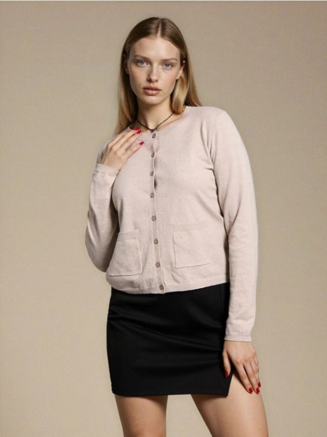 Kardigan z domieszką wełny i wiskozy - kremowy