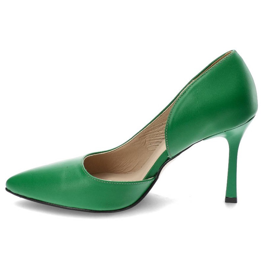 Zielone Szpilki Karino Eleganckie Skórzane Buty