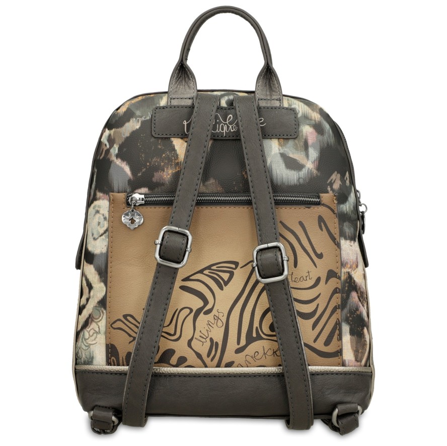 Plecak damski Anekke, mały z ozdobną grafiką z 1 komorą zamykany na zamek, kolorowy, 41705-295