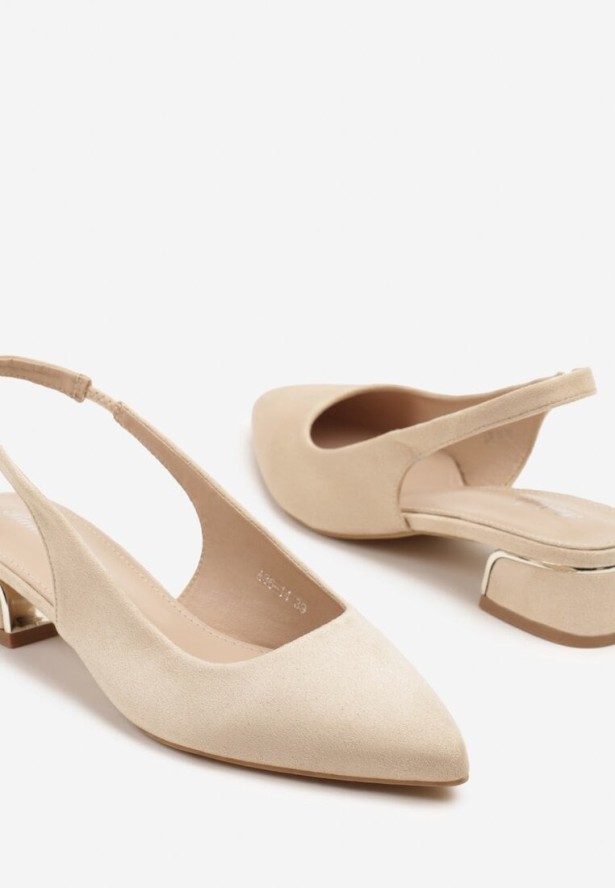 Beżowe Sandały z Odkrytą Piętą i Metaliczną Wstawką Lormio