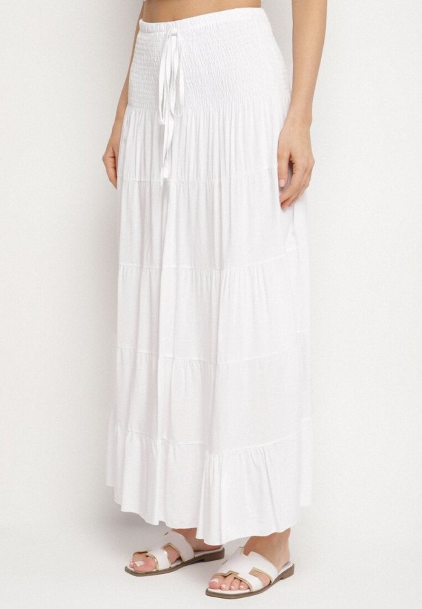 Biała Spódnica z Wiskozą z Wysokim Stanem i Falbanami Ellimee