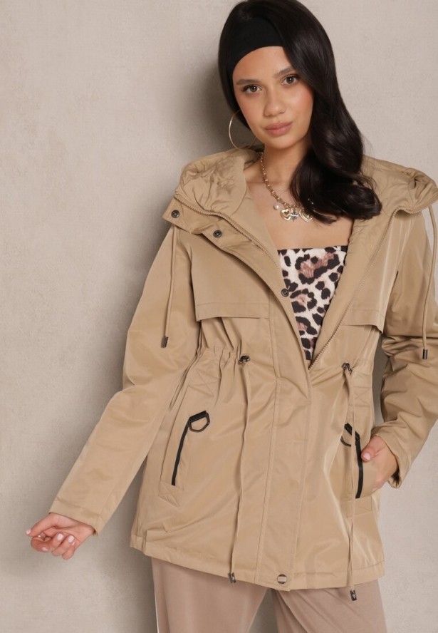 Ciemnobeżowa Dwustronna Kurtka o Fasonie Parki Tarisen