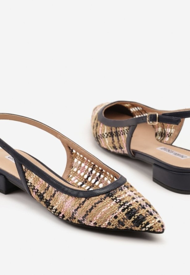 Granatowe Sandały Bez Pięty z Szydełkową Cholewką Siloti