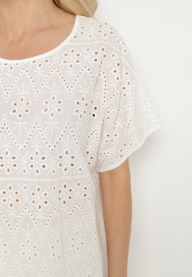 Biała Ażurowa Bluzka z Bawełny Volleira