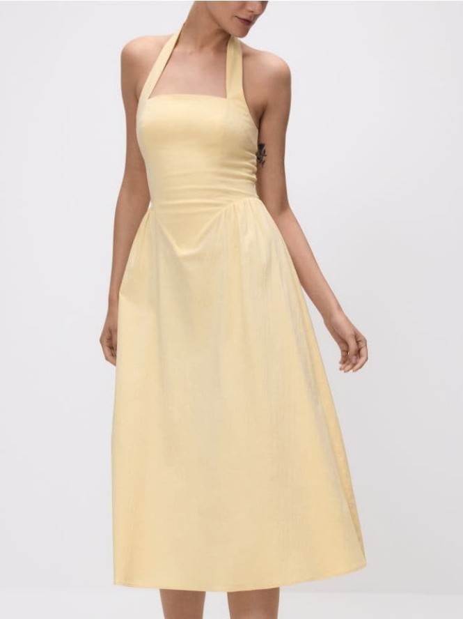 Bawełniana sukienka midi - jasnożółty