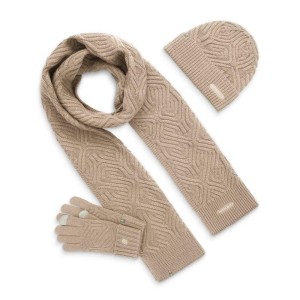 Zestaw czapka, szalik i rękawiczki Fitness Siroko Triad Sand Brown