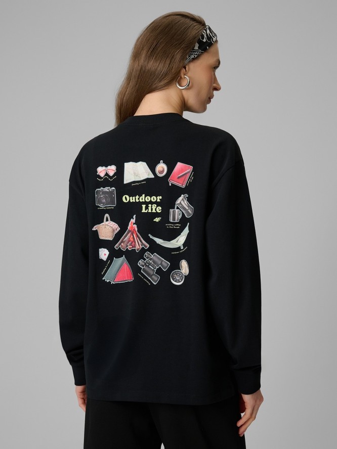 4F Longsleeve regular z nadrukiem damski - czarny S