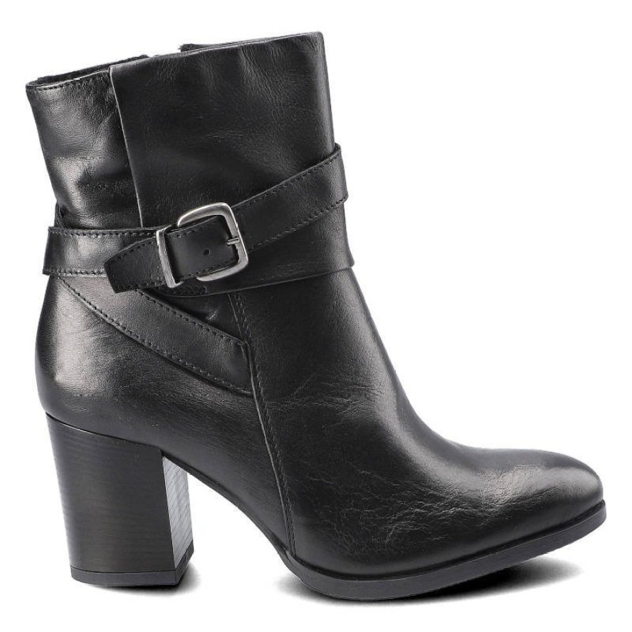 Czarne Botki Pollonus Damskie Skórzane Obuwie