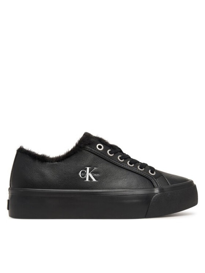 Calvin Klein Sneakersy Vulc Flatf Laceup Lth Fur HW0HW03235 Czarny