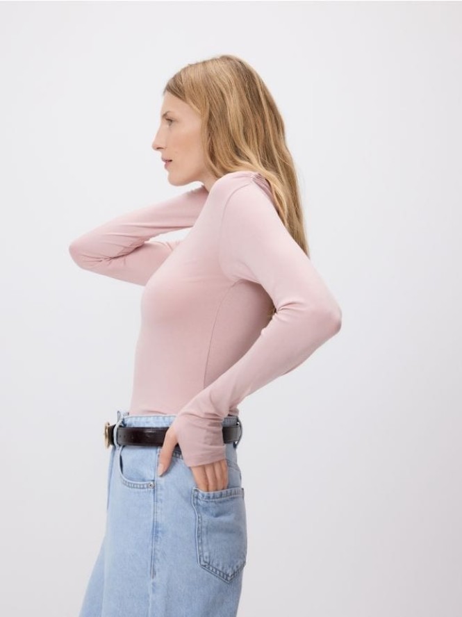 Bluzka z ozdobnym marszczeniem - pastelowy róż