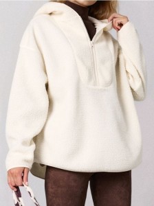 Bluza sherpa z kapturem - kremowy