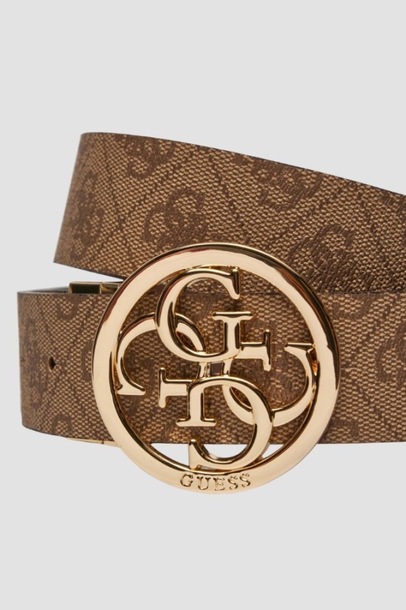 GUESS Brązowy dwustronny damski pasek w monogram Noelle REV H35, Rozmiar XS