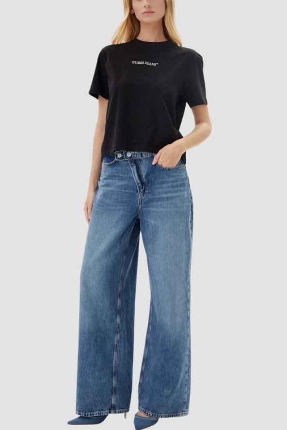 GUESS Niebieskie jeansy damskie z szeroką nogawką, Rozmiar XS