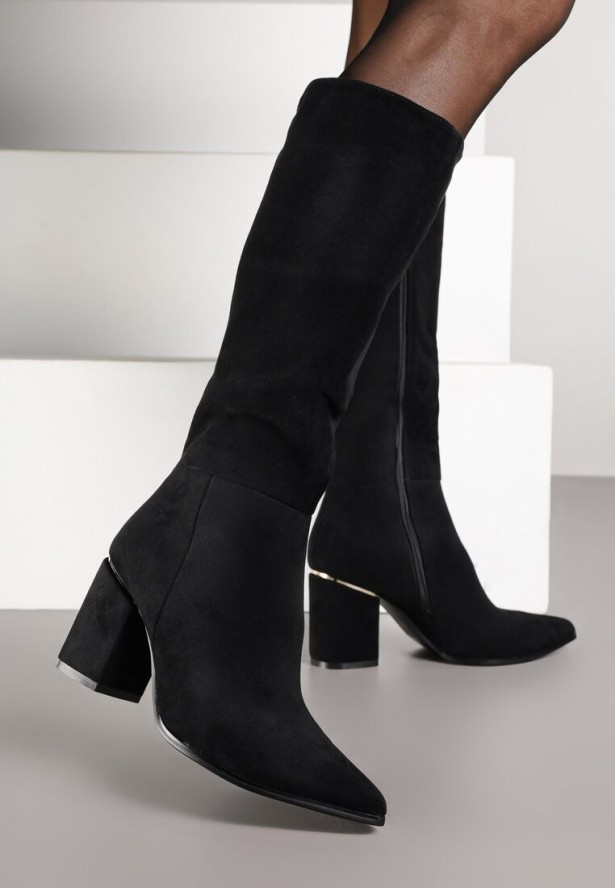 Czarne Kozaki na Słupku z Metaliczną Wstawką Minendia