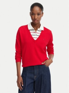 Tommy Jeans Sweter Essential DW0DW19888 Czerwony Regular Fit